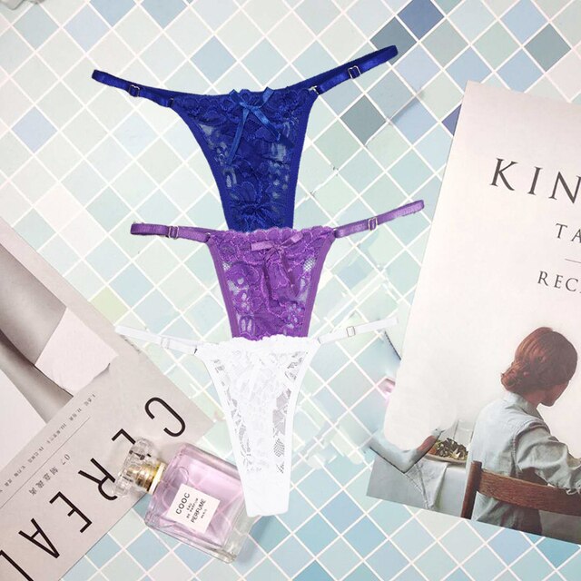 3Pcs/lots Lace Thongs Women Sexy Panties Fashion Erotica Temptation G-String Adjustable Underwear T-back