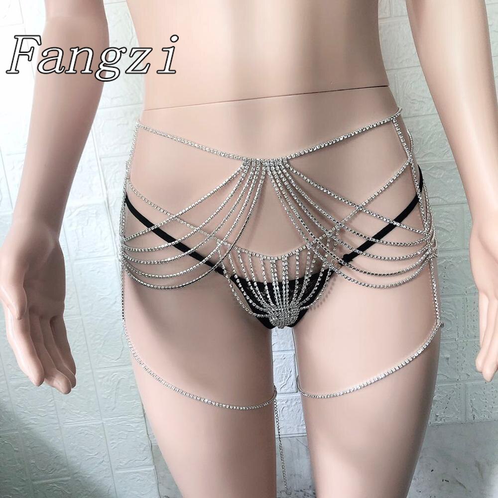 Sexy women's Luxury Body jewelry tassel crystal bikini underwear set chain bra suspender multi-layer crystal waist chain T-shirt