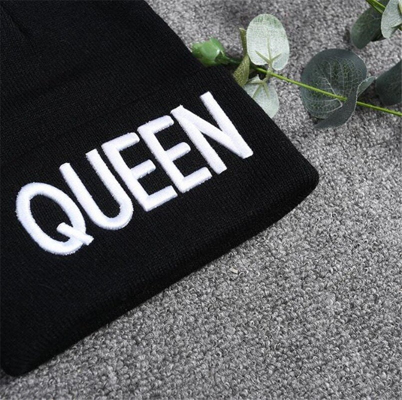 Beanies KING QUEEN Letter Embroidery Warm Hat Knitted Cap Hip Hop Men Women Lovers Street Dance Bonnet Skullies Black White