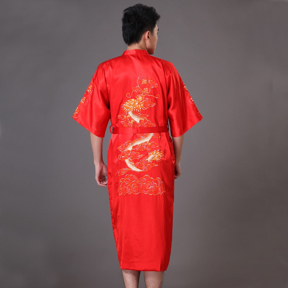 Luxury Kimono Bathrobe Gown Home Clothing Oversize 3XL men Embroidery Chinese Dragon Robe Male Sleepwear Loose Nightwear