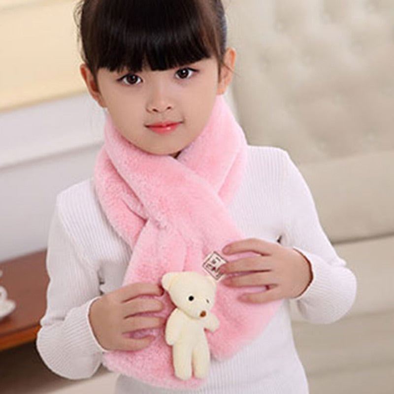 Autumn Winter Imitation Rabbit Hair Outdoor Keep Warm Scarf Solid Children's Scarf Baby Boys Girls Plush Bear Neck Warm Scarves