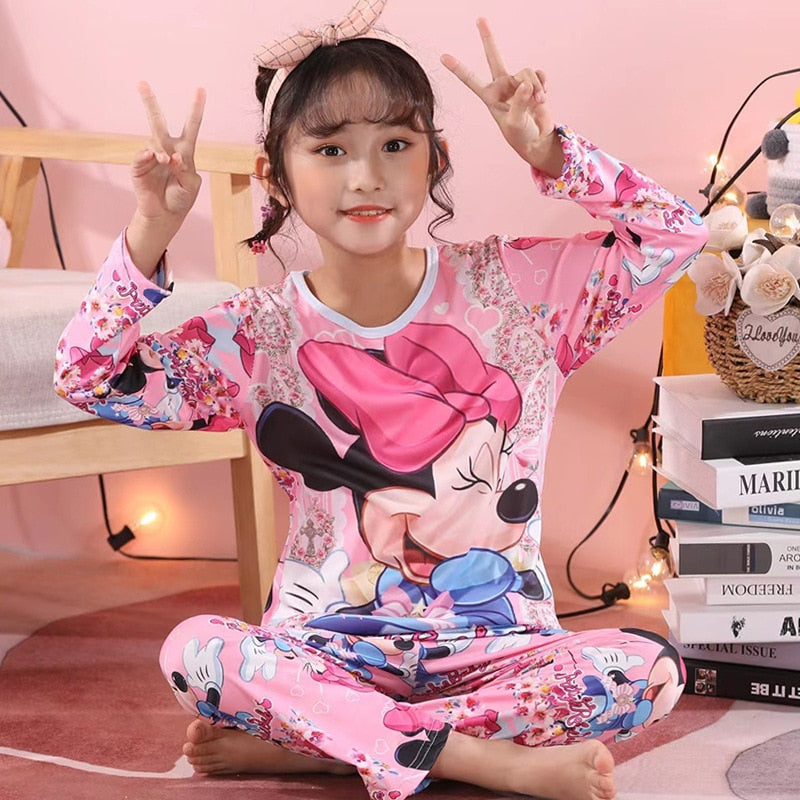 2022 New Girls Unicorn Milk Silk Pajamas Summer Long Sleeve Children's Clothing Sleepwear Pyjamas Sets For Kids
