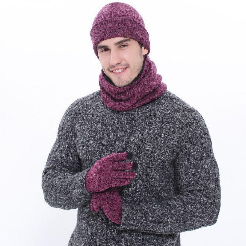 Women Men Winter Warm Hat Scarf Gloves Set Outdoor Keep Warm 3 Pieces Sets Russian Accessories