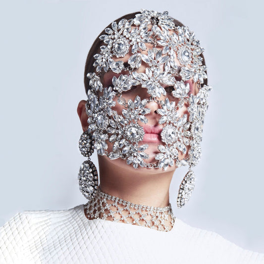 Bling Bling Crystal Flower Full Face Masks Luxury Designer Women's Jewelry Carnival Rhinestone Mask Fashion Party Wedding Gifts