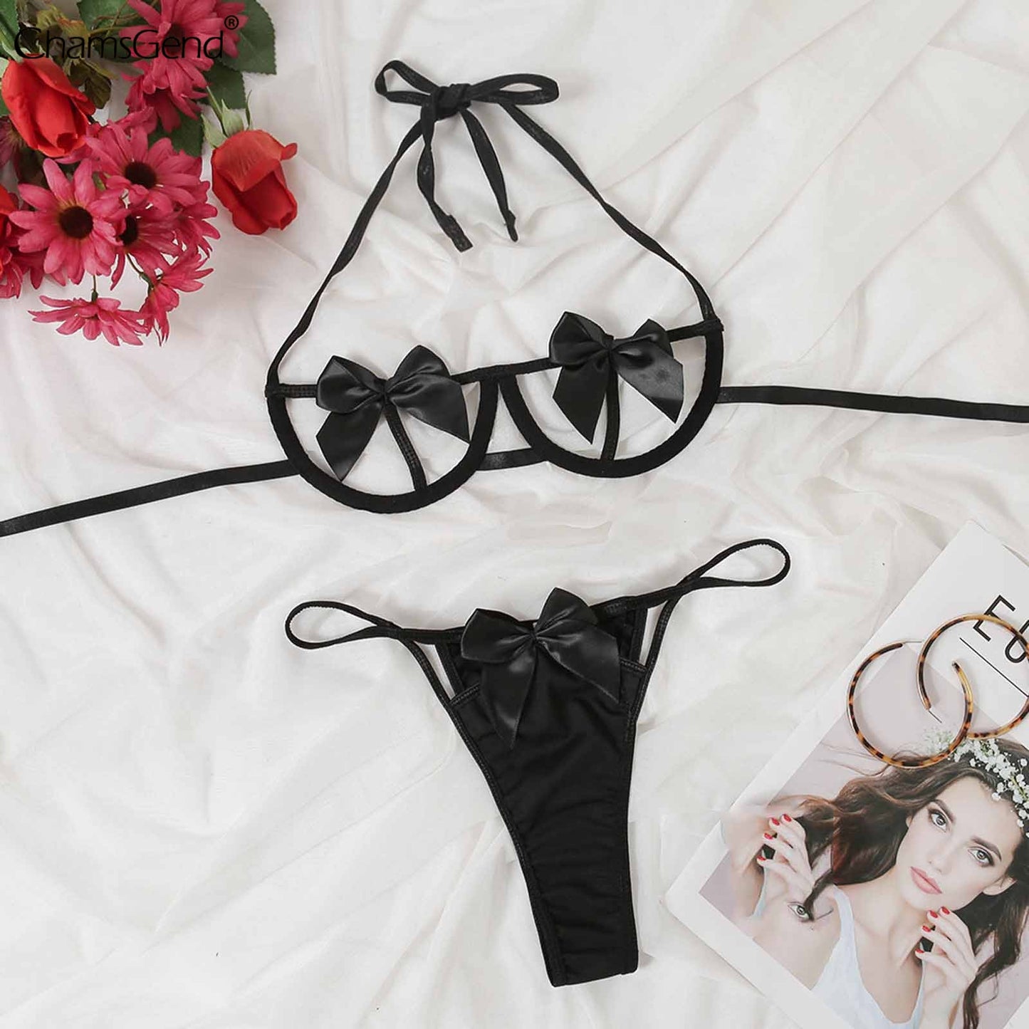 Sexy Lace Lingerie Set Women's Underwear Cute Sexy Bow Bra Party Sets Lace Black Lingerie Bra Set Underwear Set Pajamas Garter