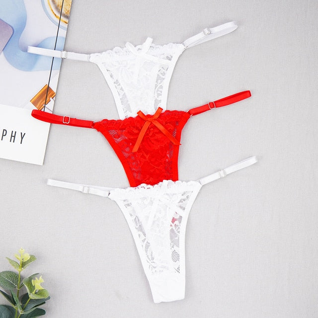 3Pcs/lots Lace Thongs Women Sexy Panties Fashion Erotica Temptation G-String  Adjustable Underwear T-back