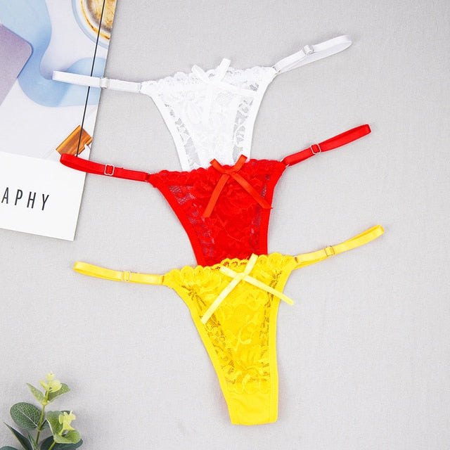 3Pcs/lots Lace Thongs Women Sexy Panties Fashion Erotica Temptation G-String  Adjustable Underwear T-back