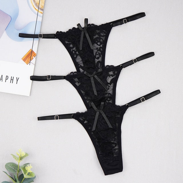 3Pcs/lots Lace Thongs Women Sexy Panties Fashion Erotica Temptation G-String  Adjustable Underwear T-back