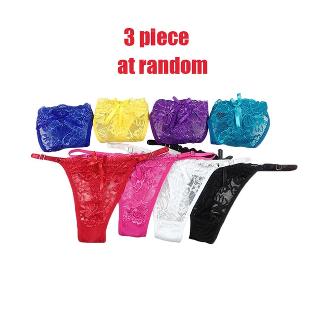 3Pcs/lots Lace Thongs Women Sexy Panties Fashion Erotica Temptation G-String  Adjustable Underwear T-back