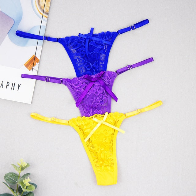 3Pcs/lots Lace Thongs Women Sexy Panties Fashion Erotica Temptation G-String  Adjustable Underwear T-back