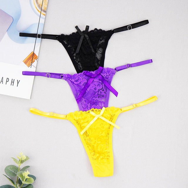 3Pcs/lots Lace Thongs Women Sexy Panties Fashion Erotica Temptation G-String  Adjustable Underwear T-back