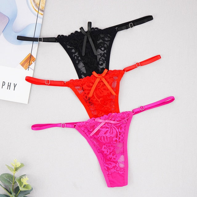 3Pcs/lots Lace Thongs Women Sexy Panties Fashion Erotica Temptation G-String  Adjustable Underwear T-back