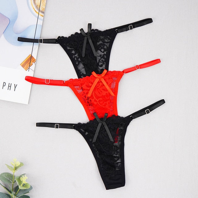 3Pcs/lots Lace Thongs Women Sexy Panties Fashion Erotica Temptation G-String  Adjustable Underwear T-back