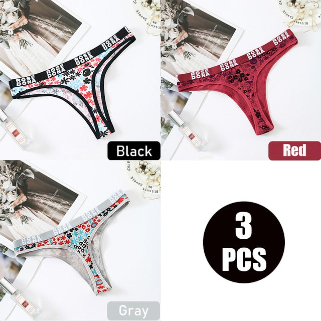 3pcs/pack Julexy Women panties cotton Sexy Floral Letter Printed female Underwear Thongs Breathable Lingerie Panties G-string