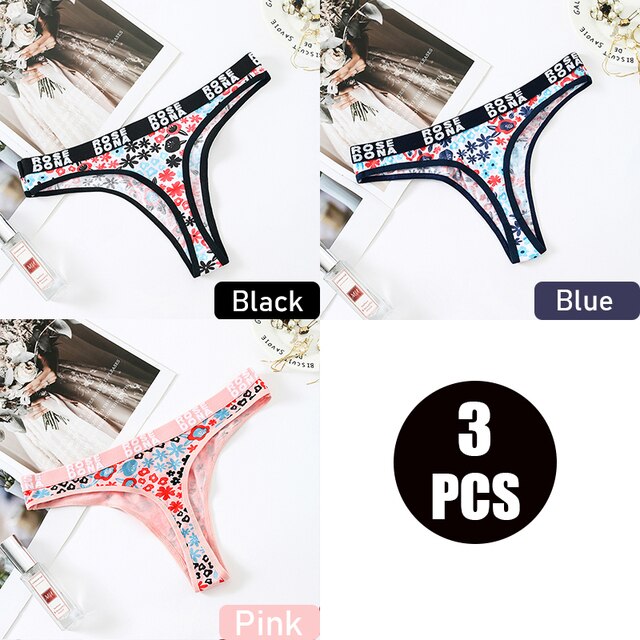 3pcs/pack Julexy Women panties cotton Sexy Floral Letter Printed female Underwear Thongs Breathable Lingerie Panties G-string