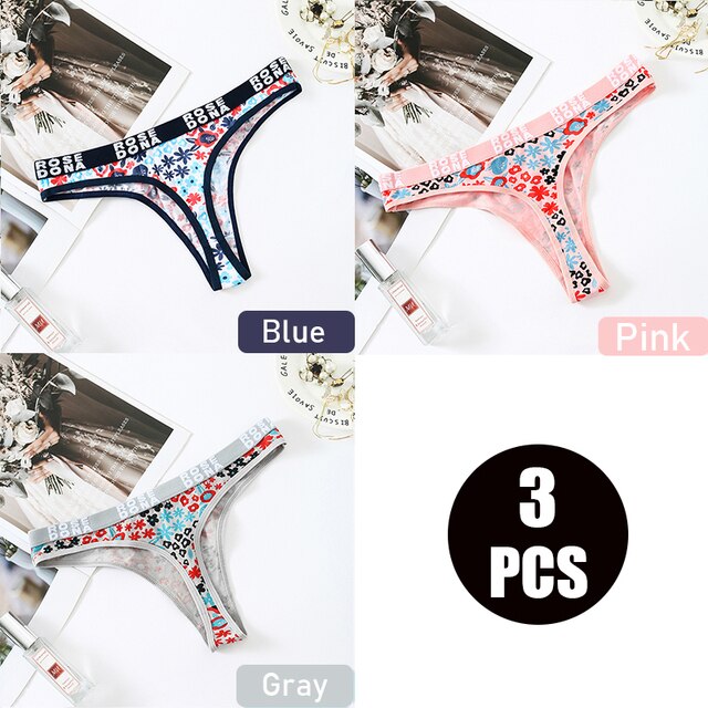 3pcs/pack Julexy Women panties cotton Sexy Floral Letter Printed female Underwear Thongs Breathable Lingerie Panties G-string