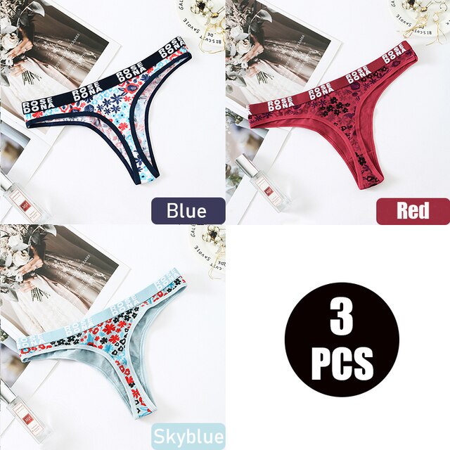 3pcs/pack Julexy Women panties cotton Sexy Floral Letter Printed female Underwear Thongs Breathable Lingerie Panties G-string