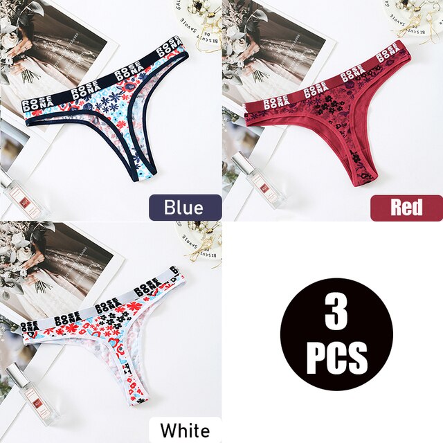 3pcs/pack Julexy Women panties cotton Sexy Floral Letter Printed female Underwear Thongs Breathable Lingerie Panties G-string