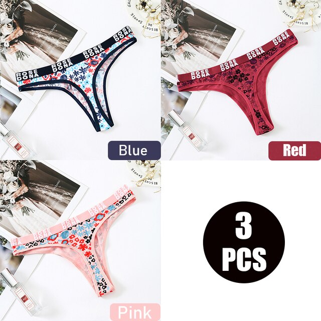 3pcs/pack Julexy Women panties cotton Sexy Floral Letter Printed female Underwear Thongs Breathable Lingerie Panties G-string