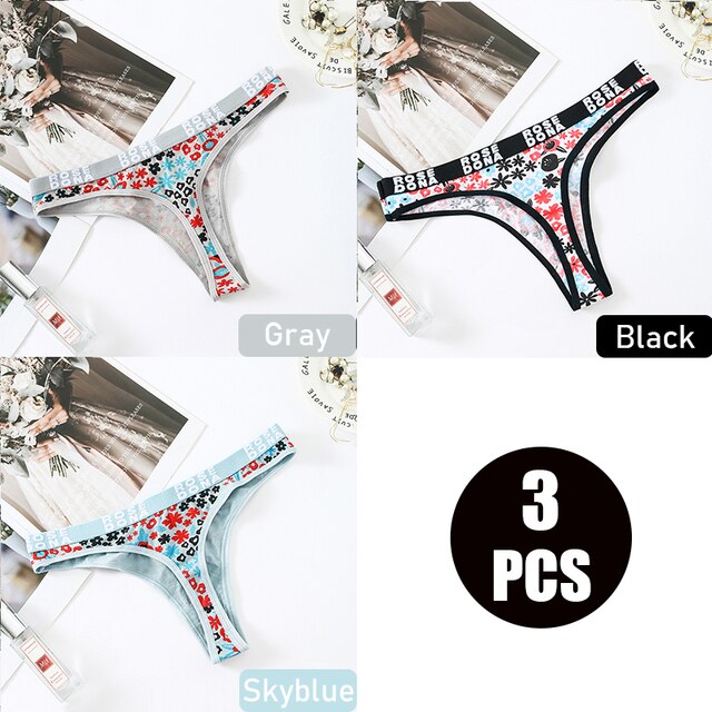 3pcs/pack Julexy Women panties cotton Sexy Floral Letter Printed female Underwear Thongs Breathable Lingerie Panties G-string