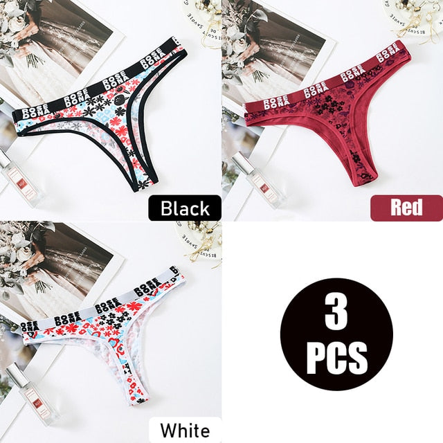 3pcs/pack Julexy Women panties cotton Sexy Floral Letter Printed female Underwear Thongs Breathable Lingerie Panties G-string