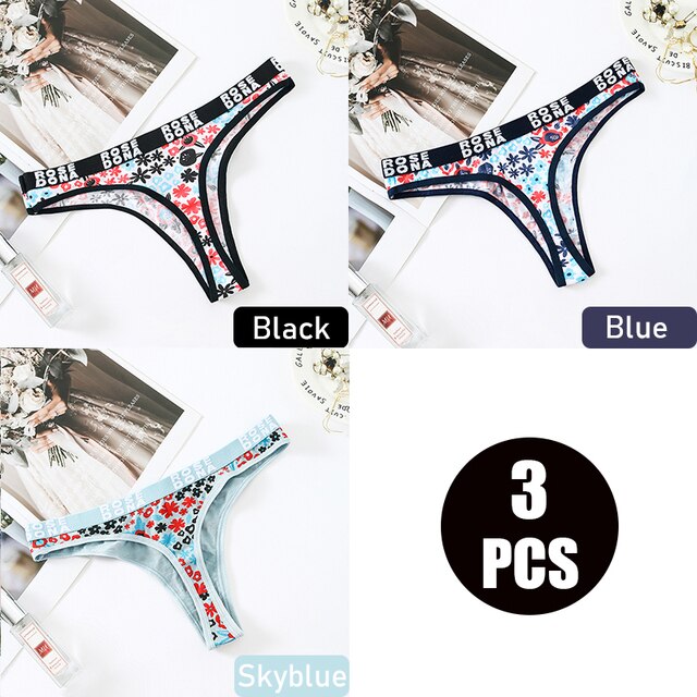 3pcs/pack Julexy Women panties cotton Sexy Floral Letter Printed female Underwear Thongs Breathable Lingerie Panties G-string