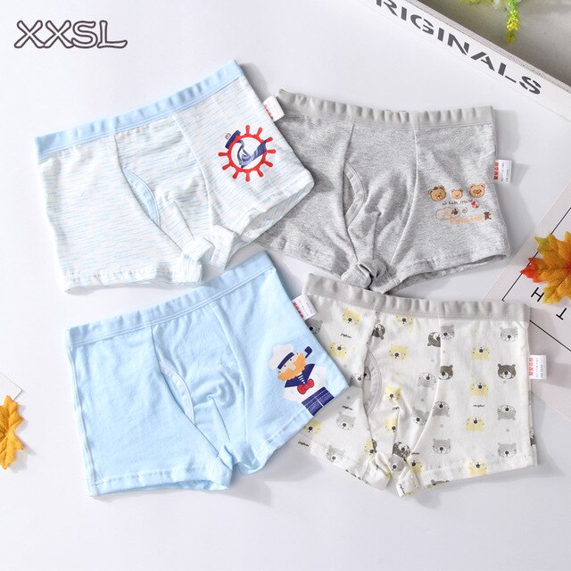 4PCS/LOT Children Boys Underwear Cartoon Children&#39;s Shorts Panties Baby Boy Toddler Boxers Stripes Teenagers Cotton Underpants