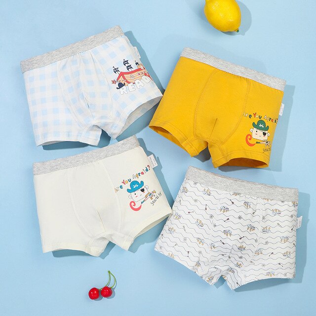 4PCS/LOT Children Boys Underwear Cartoon Children&#39;s Shorts Panties Baby Boy Toddler Boxers Stripes Teenagers Cotton Underpants