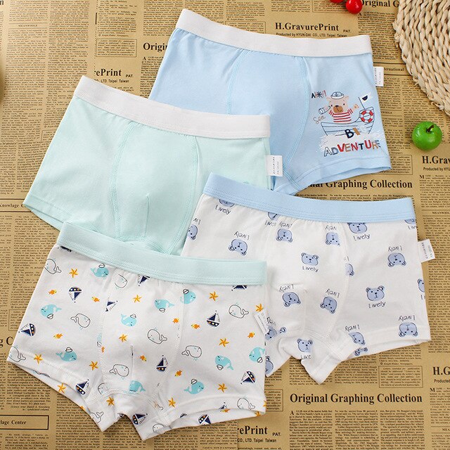 4PCS/LOT Children Boys Underwear Cartoon Children&#39;s Shorts Panties Baby Boy Toddler Boxers Stripes Teenagers Cotton Underpants