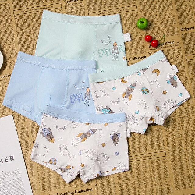 4PCS/LOT Children Boys Underwear Cartoon Children&#39;s Shorts Panties Baby Boy Toddler Boxers Stripes Teenagers Cotton Underpants