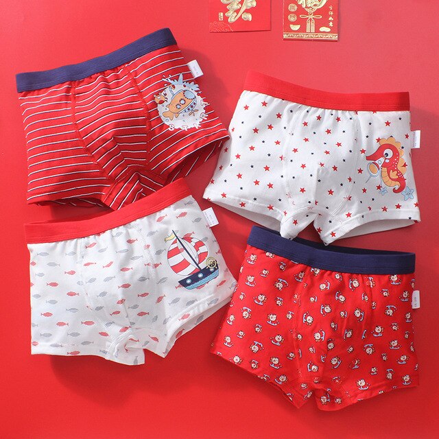 4PCS/LOT Children Boys Underwear Cartoon Children&#39;s Shorts Panties Baby Boy Toddler Boxers Stripes Teenagers Cotton Underpants