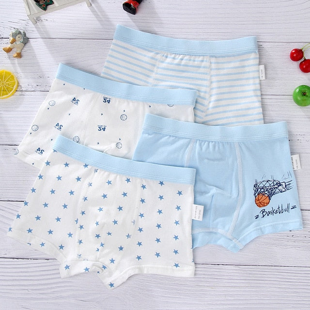 4PCS/LOT Children Boys Underwear Cartoon Children&#39;s Shorts Panties Baby Boy Toddler Boxers Stripes Teenagers Cotton Underpants