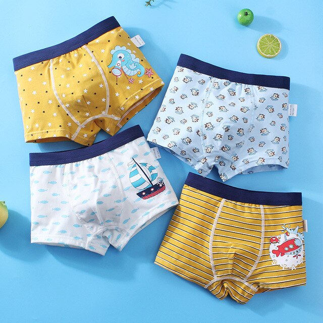 4PCS/LOT Children Boys Underwear Cartoon Children&#39;s Shorts Panties Baby Boy Toddler Boxers Stripes Teenagers Cotton Underpants