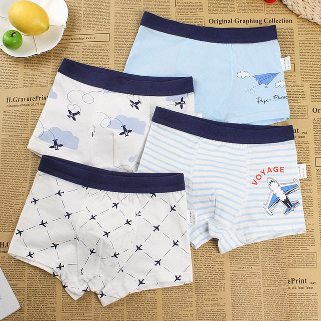 4PCS/LOT Children Boys Underwear Cartoon Children&#39;s Shorts Panties Baby Boy Toddler Boxers Stripes Teenagers Cotton Underpants