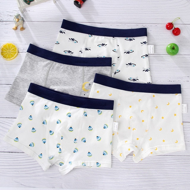 4PCS/LOT Children Boys Underwear Cartoon Children&#39;s Shorts Panties Baby Boy Toddler Boxers Stripes Teenagers Cotton Underpants