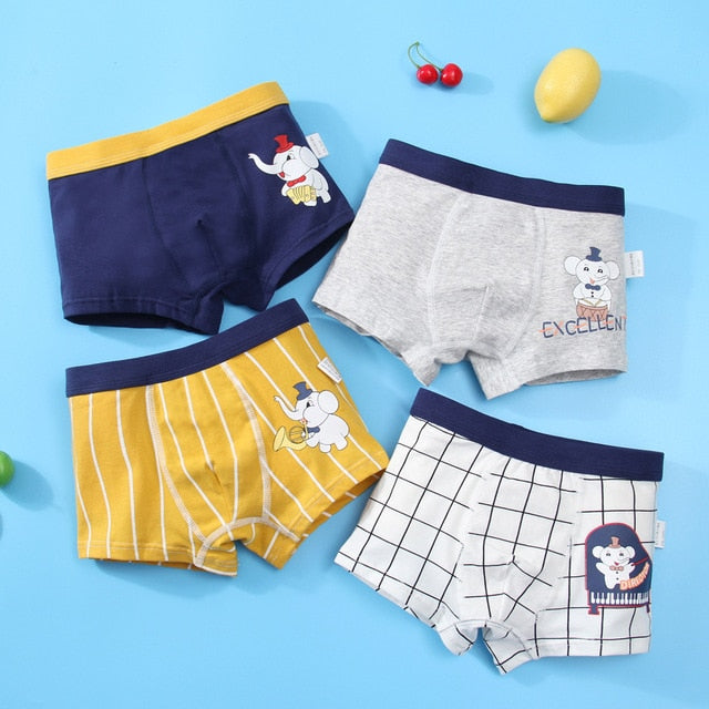 4PCS/LOT Children Boys Underwear Cartoon Children&#39;s Shorts Panties Baby Boy Toddler Boxers Stripes Teenagers Cotton Underpants