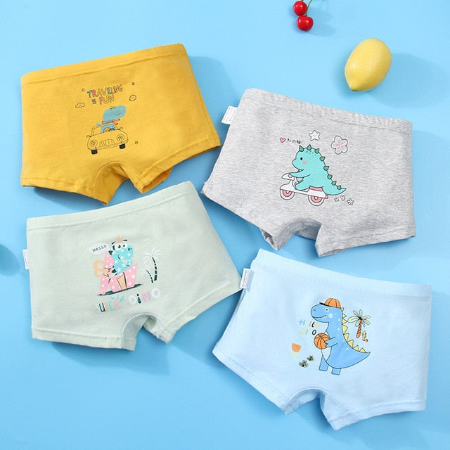 4PCS/LOT Children Boys Underwear Cartoon Children&#39;s Shorts Panties Baby Boy Toddler Boxers Stripes Teenagers Cotton Underpants