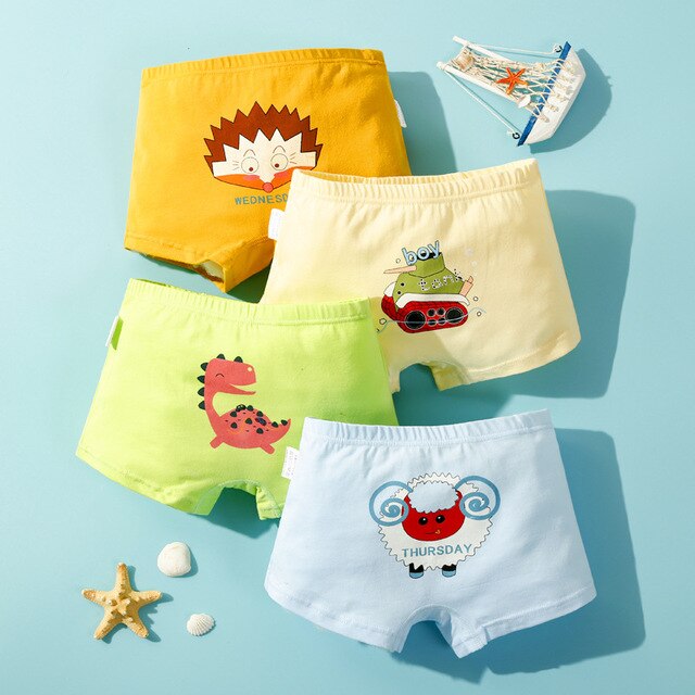 4PCS/LOT Children Boys Underwear Cartoon Children&#39;s Shorts Panties Baby Boy Toddler Boxers Stripes Teenagers Cotton Underpants