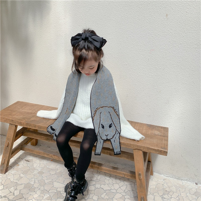 Korean Style Cute Cartoon Bear Rabbit Kids Knitted Wool Scarf Autumn Winter Boys Girls Toddler Long Scarfs