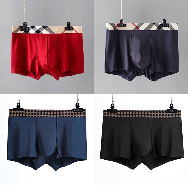 4PCS/Set New High Quality Mens Underwear U Convex Boxers Shorts Sexy Soft Male Panties Plaid Breathable Underpants Size L--3XL