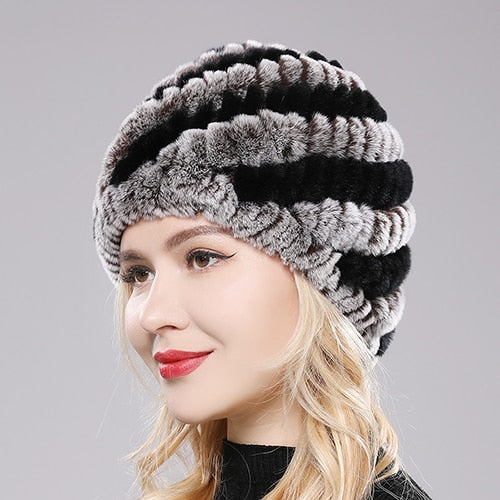 Women Winter Warm Real Rex Rabbit Fur Hat Snow Cap Winter Hats for Women Girls Real Fur Knit Skullies Beanies Natural Fluffy Hat