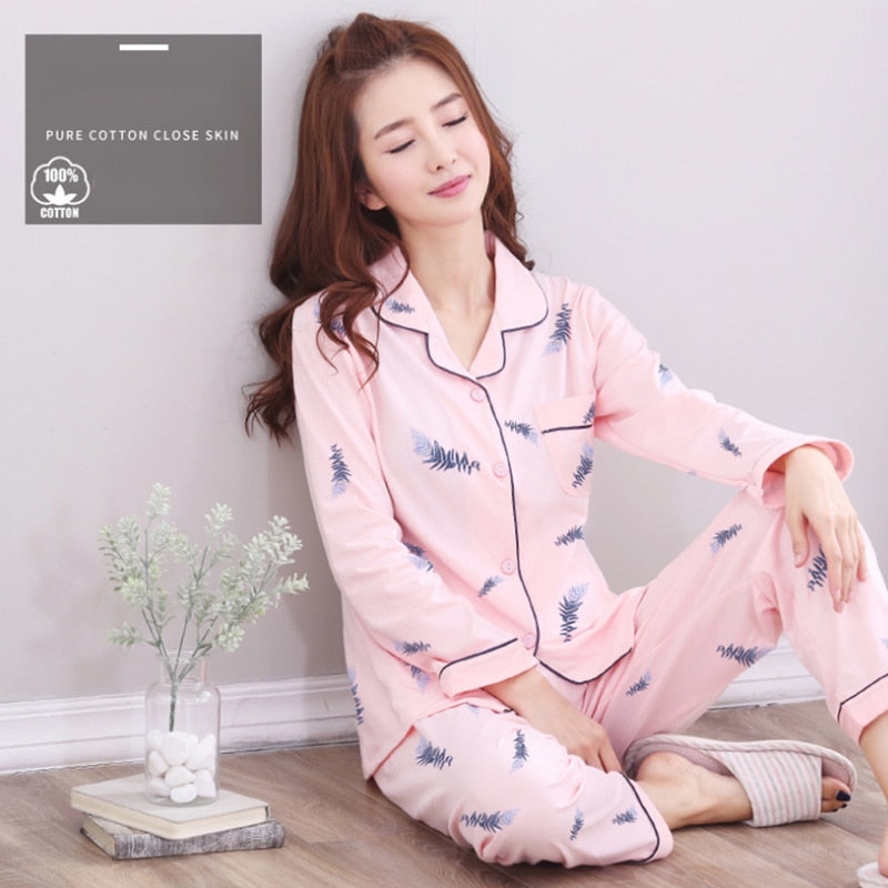 100% Cotton Pajama For Women Winter Soild Pink Pijamas Feminino Warm Sleepwear White PJ 2021 Fashion Pure Cotton Pyjama Femme