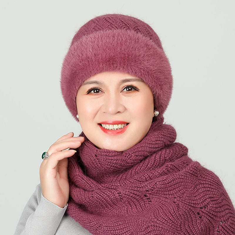 Old Lady Hat Women&#39;s Autumn  Winter Scarf Set Thermal Cotton Windproof Knitted Woolen Cap for Middle-Aged Mother Grandma Grandm