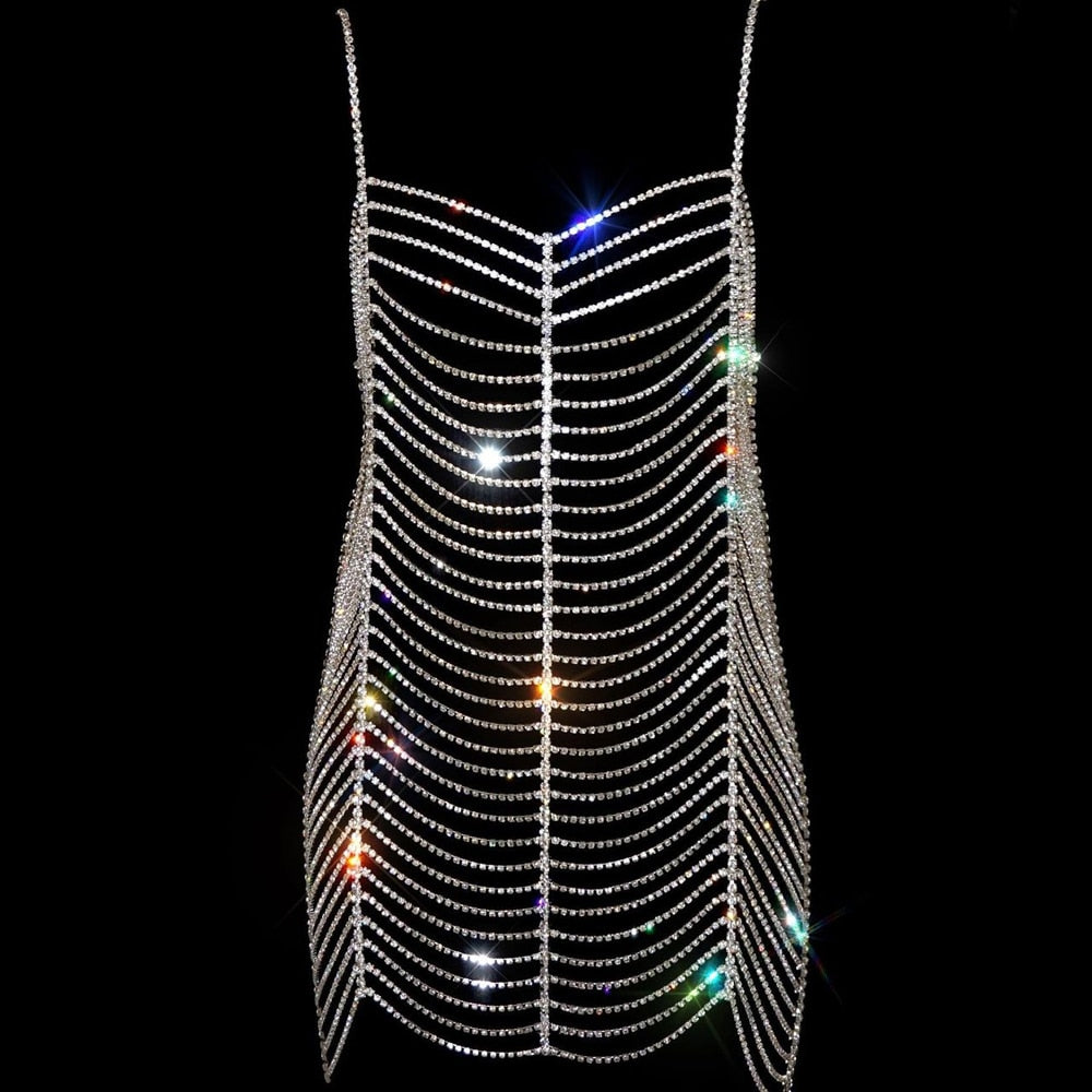 StoneFans Rhinestone Bodysuit Dress Women for Party Sexy Top Fashion Summer Bikini Fashion Rave Bodies Chain Wholesale Harness