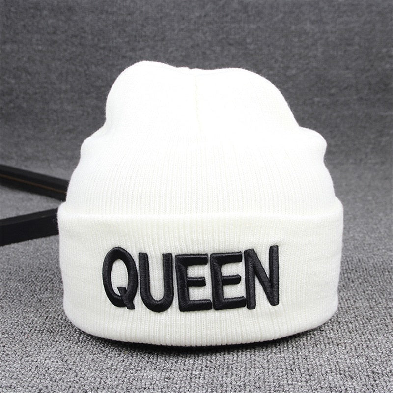 Beanies KING QUEEN Letter Embroidery Warm Hat Knitted Cap Hip Hop Men Women Lovers Street Dance Bonnet Skullies Black White