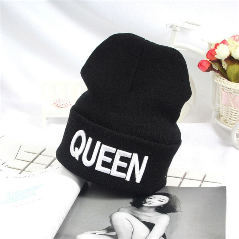 Beanies KING QUEEN Letter Embroidery Warm Hat Knitted Cap Hip Hop Men Women Lovers Street Dance Bonnet Skullies Black White