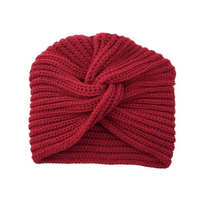 Women&#39;s Knitted Turban Hat Bohemia Cashmere Cross Wrap Head Lndian  Wool   Bonnet Turbante Cap