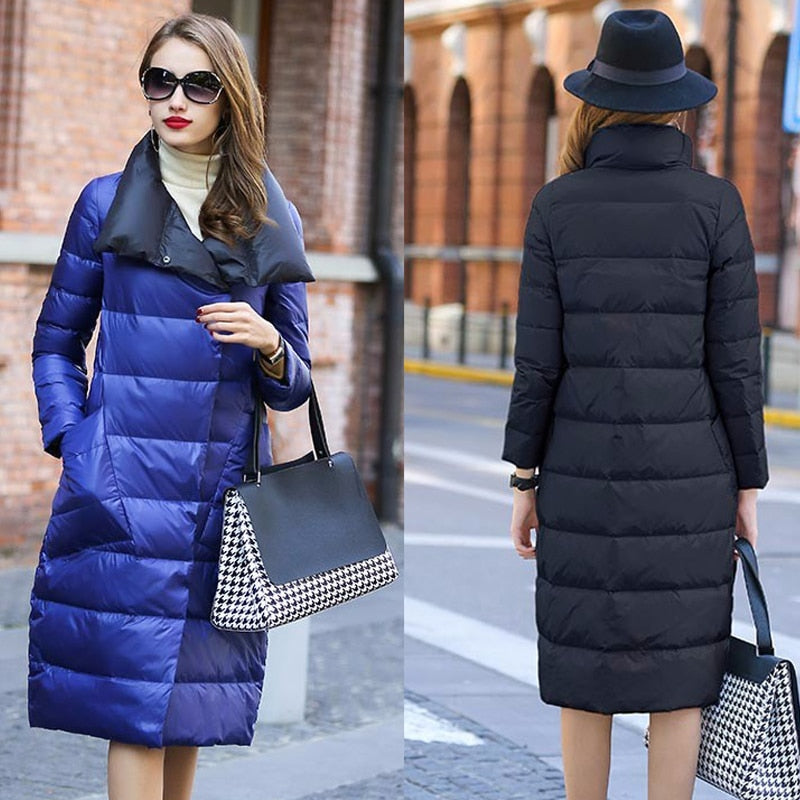 2022 Winter Down Jacket Women Parkas Coats Turtleneck Long Casual Light Warm Duck Down Double Sided Wear Waterproof Outerwear