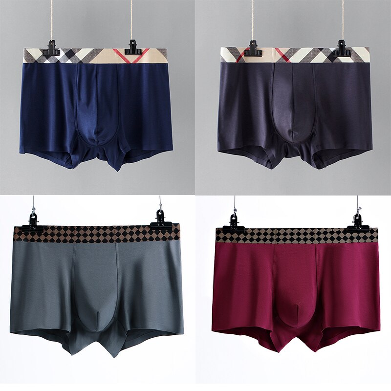 4PCS/Set New High Quality Mens Underwear U Convex Boxers Shorts Sexy Soft Male Panties Plaid Breathable Underpants Size L--3XL