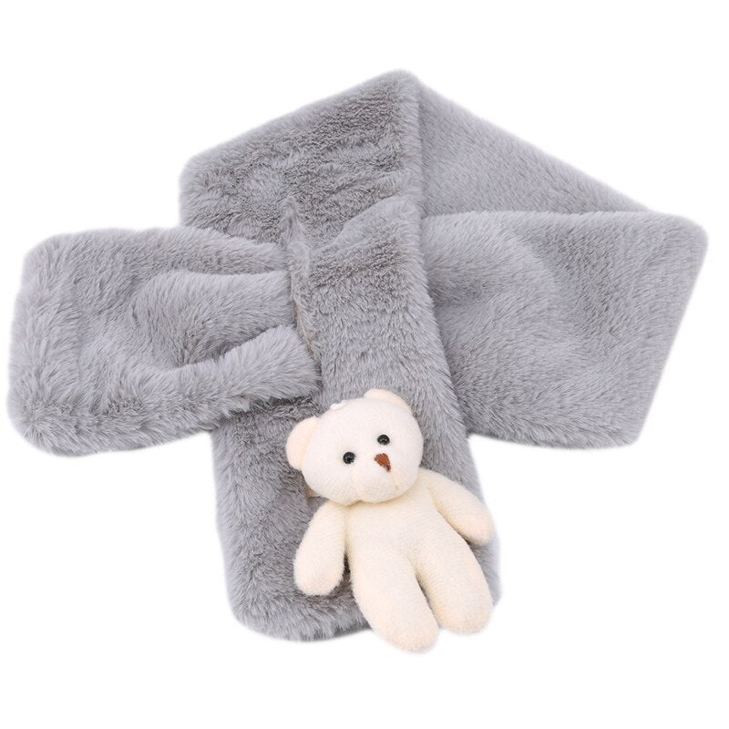 Autumn Winter Imitation Rabbit Hair Outdoor Keep Warm Scarf Solid Children&#39;s Scarf Baby Boys Girls Plush Bear Neck Warm Scarves